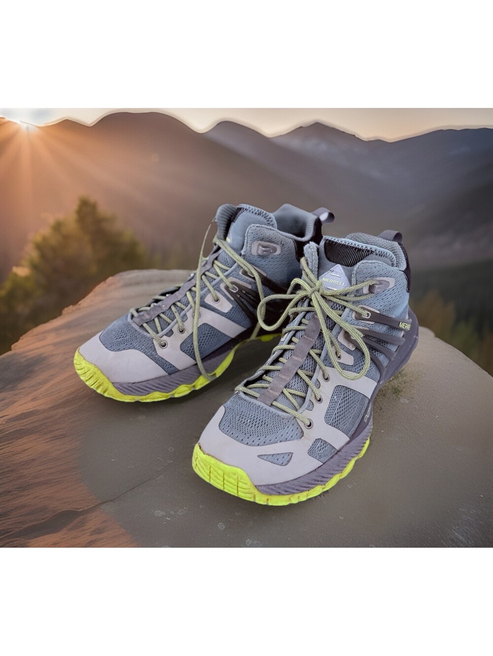 Merrell MQM Ace Mid Waterproof Hiking Boots Women's 8.5 Smoke/Lime Vibram GUC